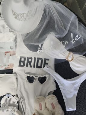 White 'BRIDE' Swimsuit & Bridal Accessories Set